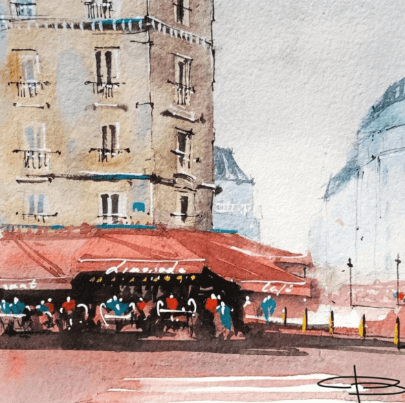 bistro in paris watercolor landscape painting